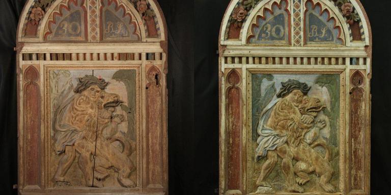 Rezljana vrata z upodobitvijo Samsona v boju z levom