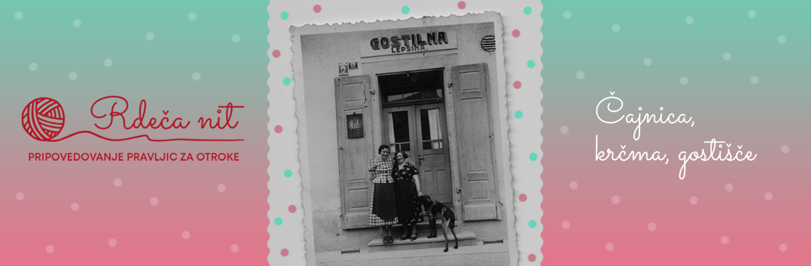 Lastnica gostilne Marija Lepšina (s psom) pred gostilno, po letu 1932, hrani Dokumentacija SEM.