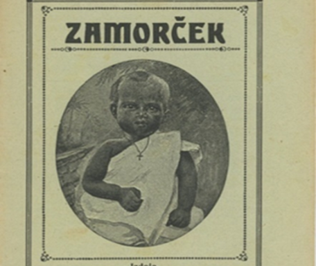 Naslovnica otroške revije Zamorček, ki jo je izdala Družba sv. Petra Klaverja za afriške misijone, 1933.