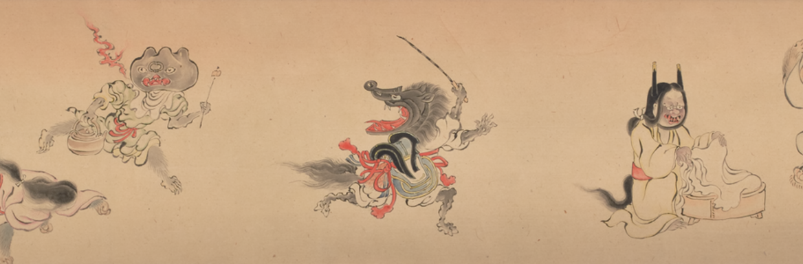 Pet nadnaravnih bitij yōkai, zvitek, obdobje Edo (1615 – 1868)