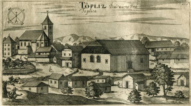 Valvasorjeva grafika Dolenjskih Toplic, kjer je v levem spodnjem kotu upodobljen možakar, ki opravlja veliko potrebo. 