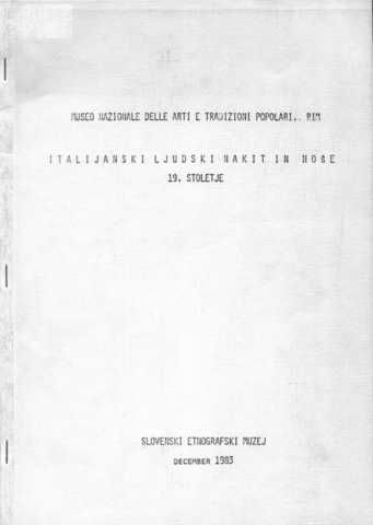 Naslovnica kataloga razstave Italijanski ljudski nakit in noše