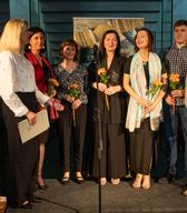 Avtorji in oblikovalki razstave z direktorico SEM Natalijo Polenec: dr. Helena Motoh, prof. dr. Nataša Vampelj Suhadolnik, Katjuša Kranjc, Danijela Grgić, Max Frühwirt in dr. Gerald Kozicz. Foto: Blaž Verbič 