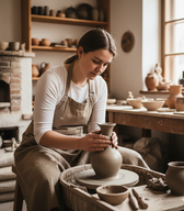 Naredi stock photo fotografijo mladenke v lončarskem ateljeju SEM 