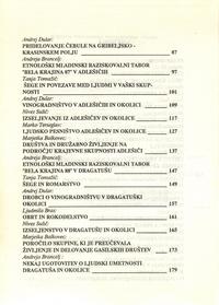 Druga stran kazala knjige Etnološki mladinski raziskovalni tabori v Beli krajini '85–'88