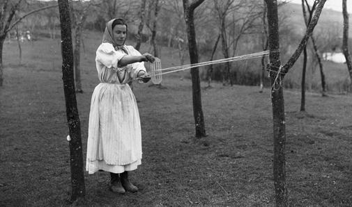 Ženska, ki tke s pomočjo zajčka in drevesa