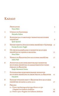 Kazalo knjige Priročnik o nesnovni kulturni dediščini